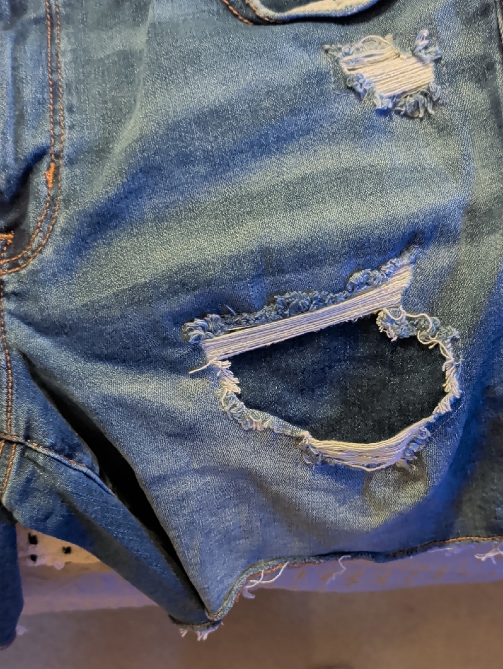 American Eagle Outfitters Ripped Denim Jean Shorts - Blue - Picture 4 of 4